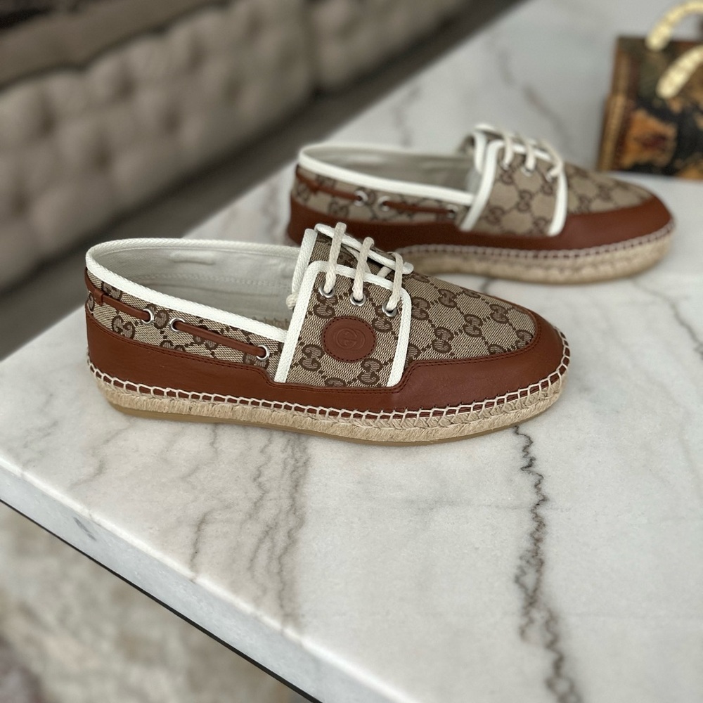 AUTHENTIC GUCCI GG LOAFER ESPADRILLES BEIGE MONOGRAM GG 7 (USA SZ 8) 725799 - Picture 13 of 16